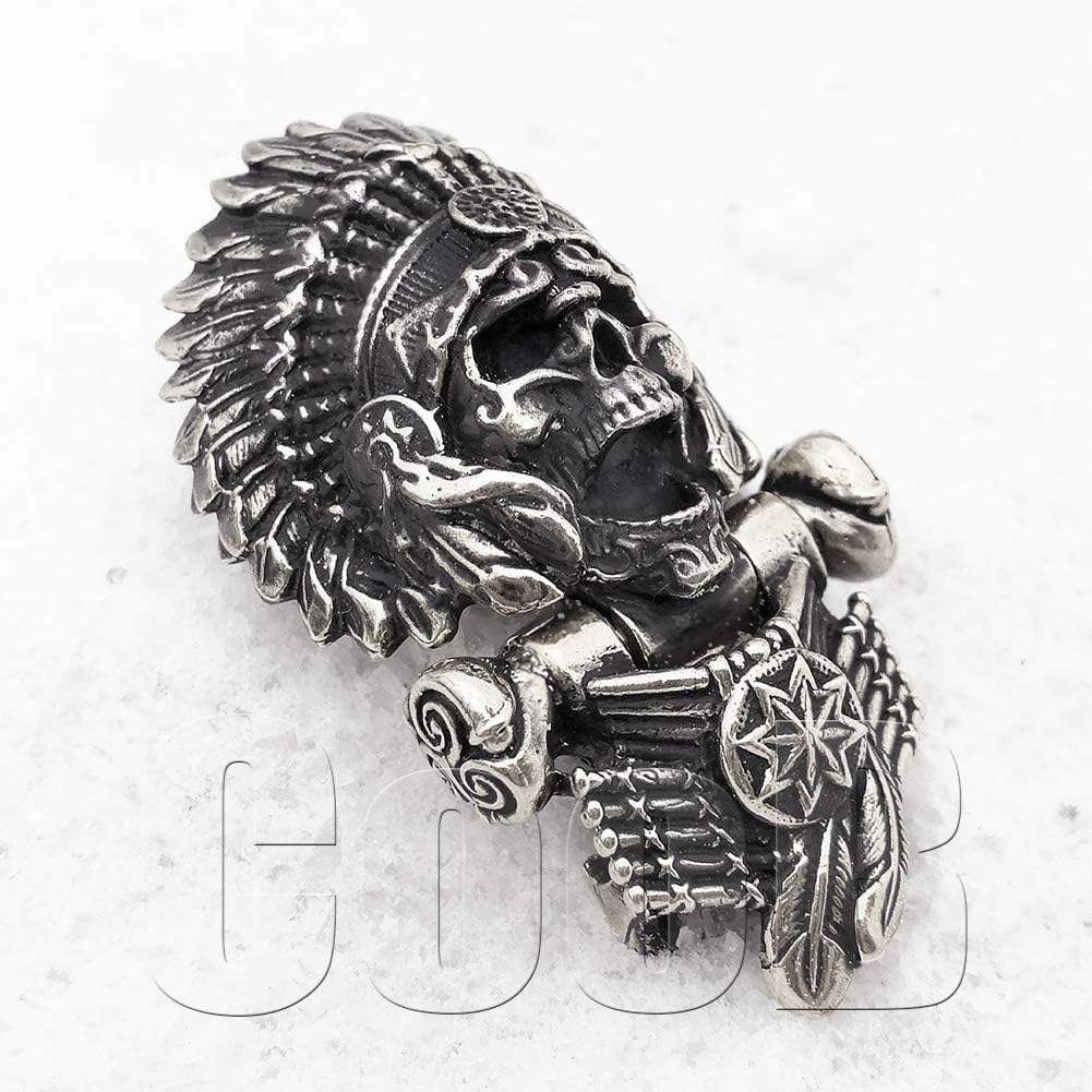 CooB EDC Metal Hand-Casted Paracord Clasp Shackle Buckle Bead Skull Skulls Collection. Luxury Shackles Clasps Locks for Cusom Paracord Bracelets Making 1Pcs/Lot (Indian Chief Skull Silver)