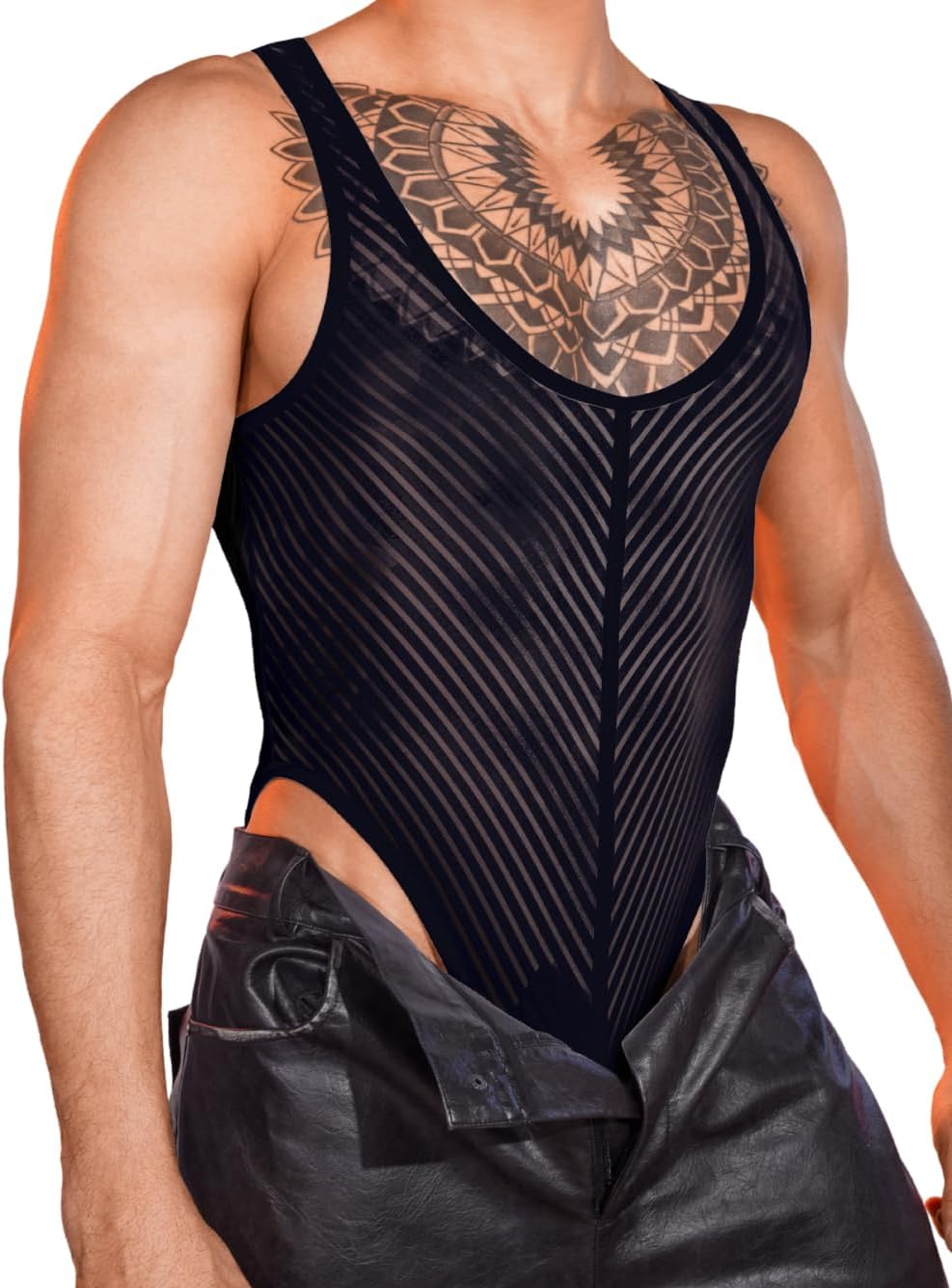 Men Sexy Lingerie Bodysuit, Snap Crotch Mesh Tank Top, Sissy Clothes Gay Club, Shapewear Muscle Suit Rave Outfits