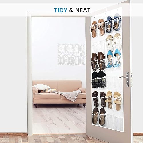 Vista 2 de ZOBER Organizador de zapatos sobre la puerta, 24 bolsillos, zapatero colgante con bolsillos de malla para almacenar zapatos, toallas, aperitivos