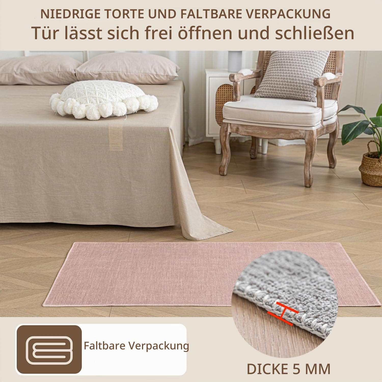 120x160cm Waschbar Kurzflor Rosa Teppiche für Mädchen Schlafzimmer