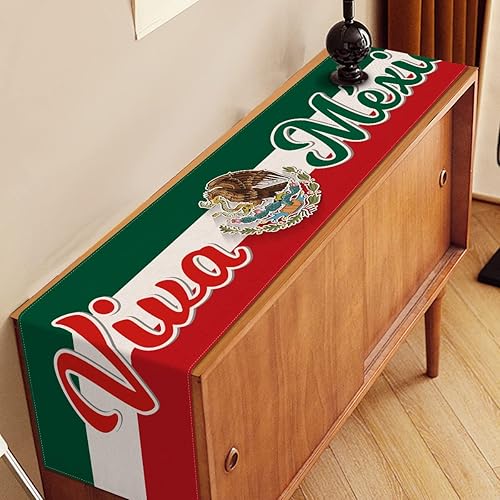 Miniatura 4 de Nepnuser Camino de mesa de lino Viva México, México, Día de la Independencia, suministros para fiestas, hogar, comedor, cocina, decoración de mesa