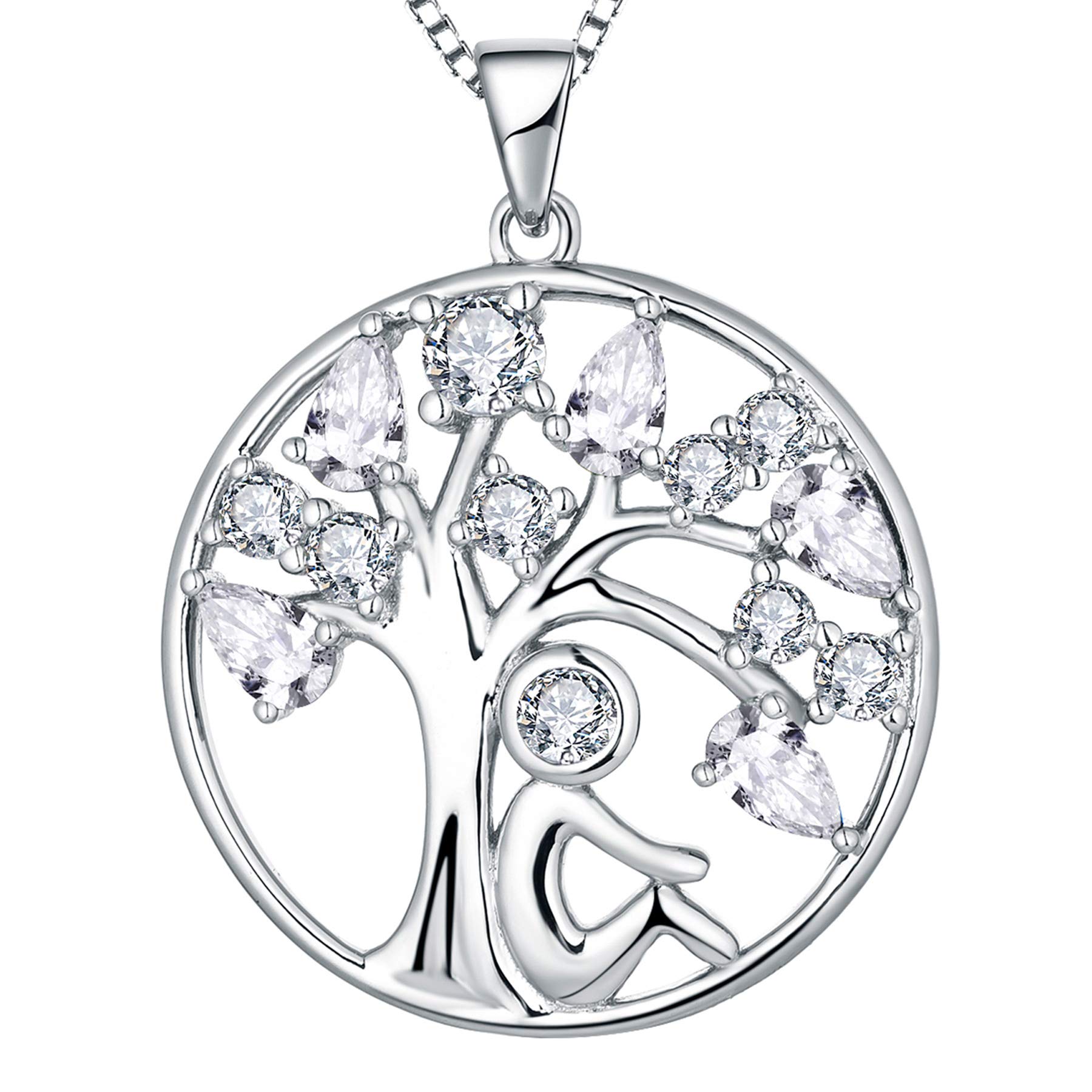 YL Collana Albero Della Vita E Fiocco Di Neve In Argento 925, Con Pietra Portafortuna Zirconia, Catena 45+3 Cm - 2