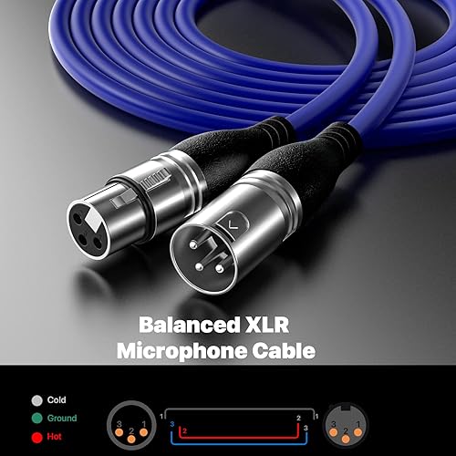 Miniatura 2 de EBXYA - Cable XLR de 25 pies, 2 unidades, para micrófono y bocina, conector equilibrado, prémium, con 3 pines, macho a hembra (color azul)