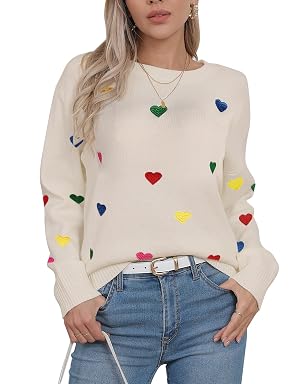 Womens American Flag Sweater Long Sleeve Crew Neck Knitted Casual Pullover Sweater