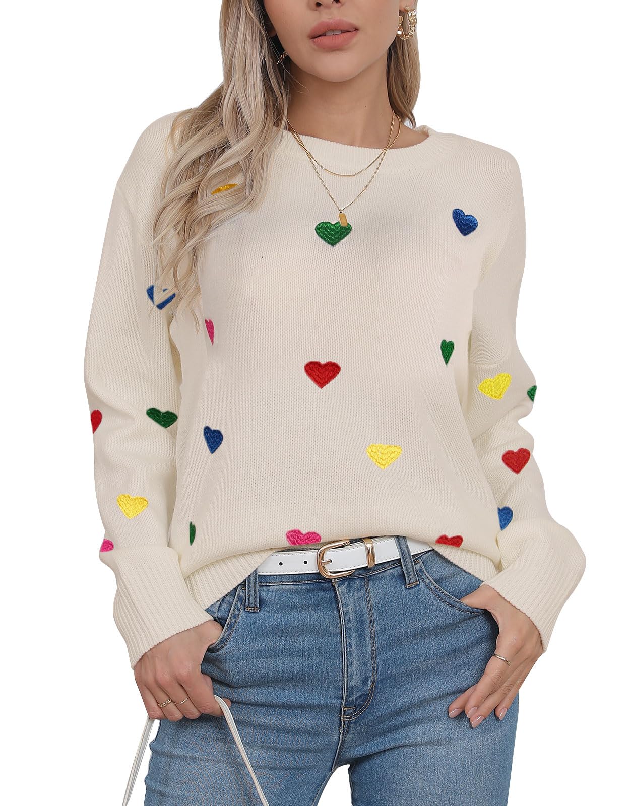 Womens American Flag Sweater Long Sleeve Crew Neck Knitted Casual Pullover Sweater
