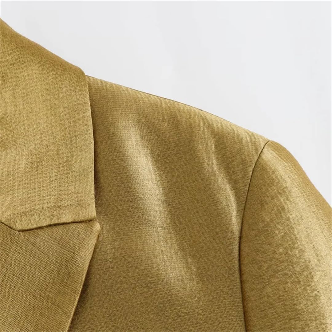 Erfmfl Damen Gold Blazer Jacets Langarm Offene Vorderseite Knöpfe Büro Revers Anzug Mantel, Gold, XS