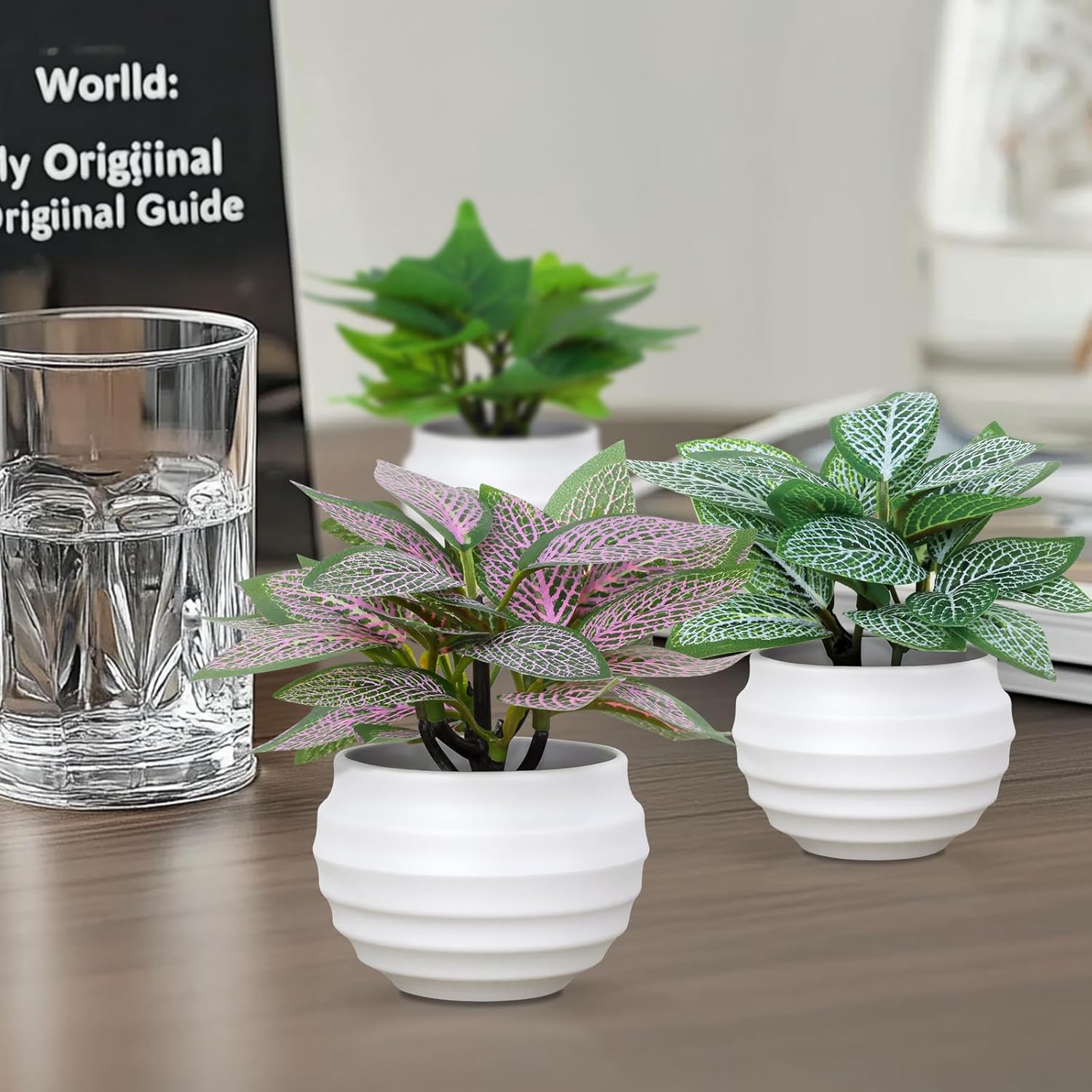 Artificial Potted Plants Set of 6, Bathroom Decor 3.94" Mini Fake Plants in Plastic Pots - Realistic Fake Greenery for Home, Office, Desk, Bathroom & Kitchen Decor,Small Plants Gift Set