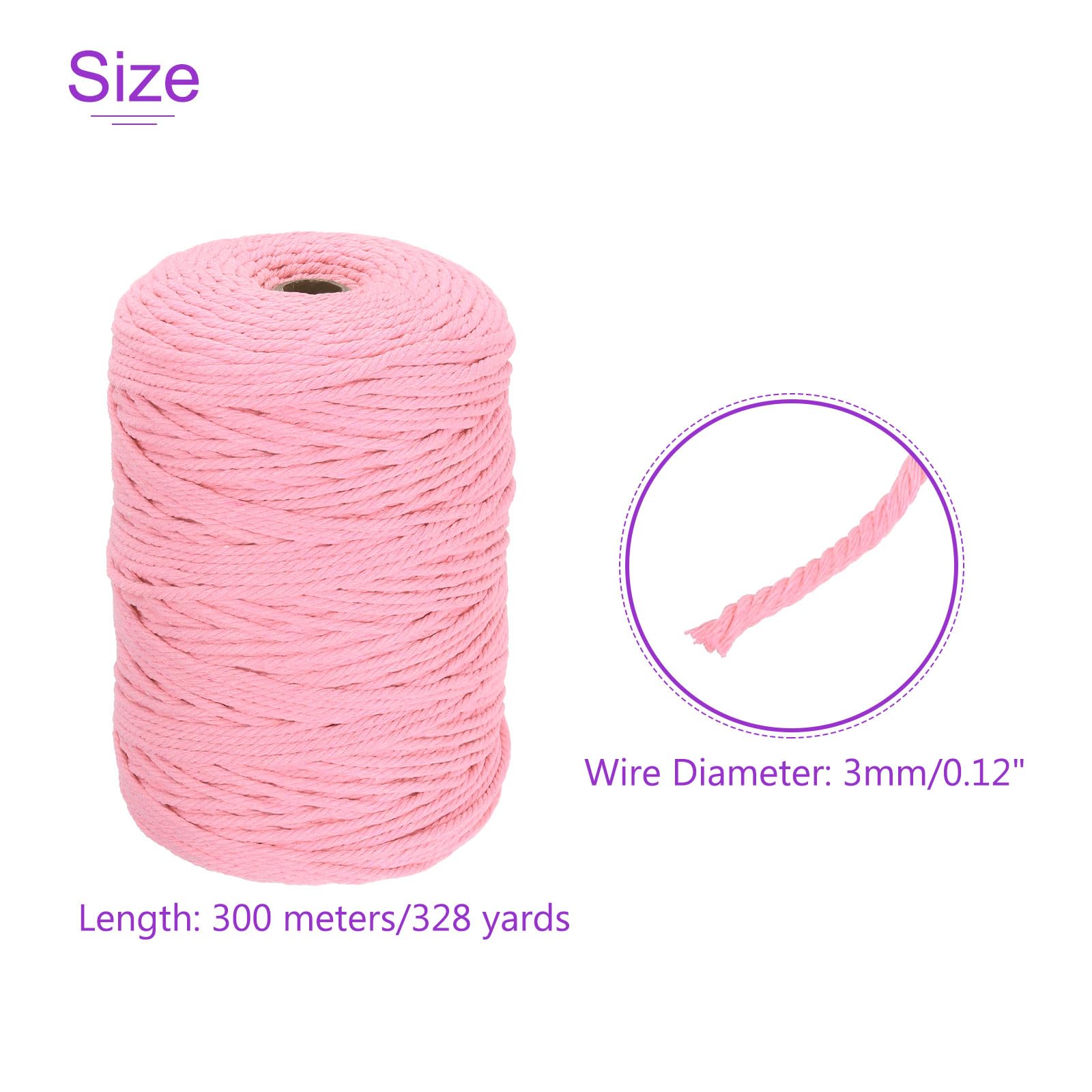 DMiotech 3mm x 300M (328 Yard) Dark Pink Natural Cotton Macrame Rope - Image 4
