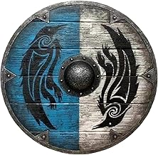 Medieval Eivor Valhalla Raven Viking Shield, Battleworn Wooden Viking Shield Wall Decor, Round Shield Battle Shield, Handmade Decorative Shield Cosplay Battle Toy for Halloween Decor