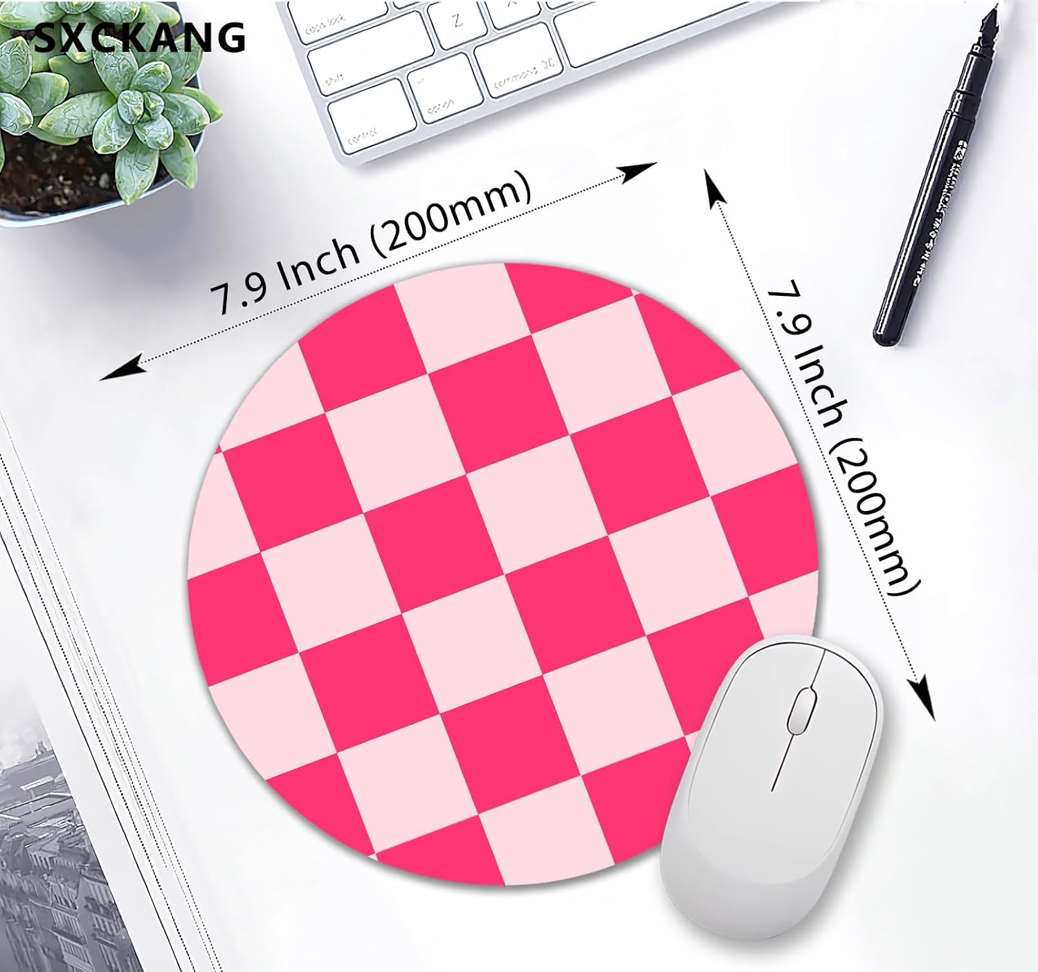 Hot Pink Mouse Pad Small, Boho Checkered Mousepad, Computer Cute Kids Mouse Pad Design for Office Work Home, Gaming Mouse Pads for Computer Laptop, Modern Aesthetic Pattern 7.9x7.9 inch image 5