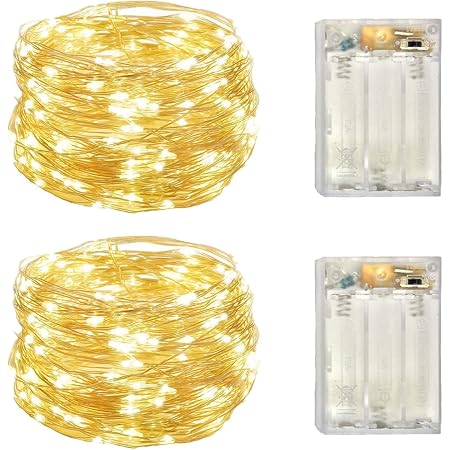 2 Pack Battery Operated Mini Lights,Indoor Led Fairy Lights with Timer 6 Hours on/18 Hours Off for Wedding Party Decorations,50 Count LEDs,18 Feet Silver Wire (Warm White)