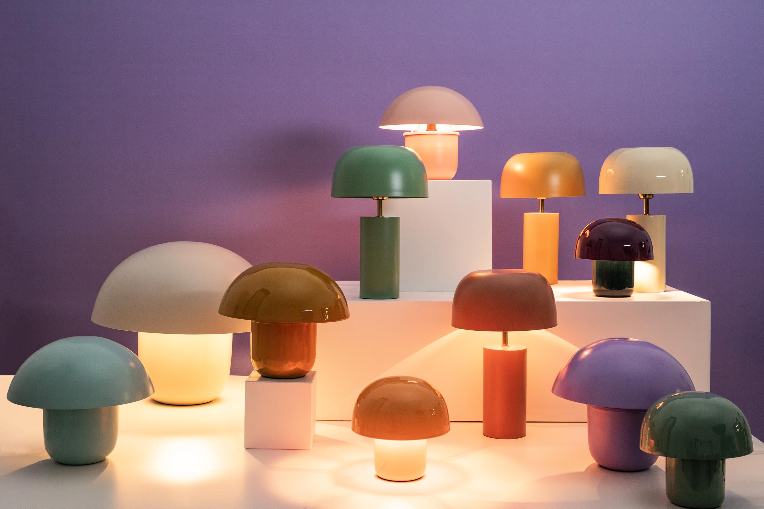 Kare Design lampada da tavolo Mushroom Shiny Duo Saturday, bicolore, 20 cm | abat jour a forma di fungo verde scuro e viola, acciaio smaltato, per comodino, lampadina non inclusa
