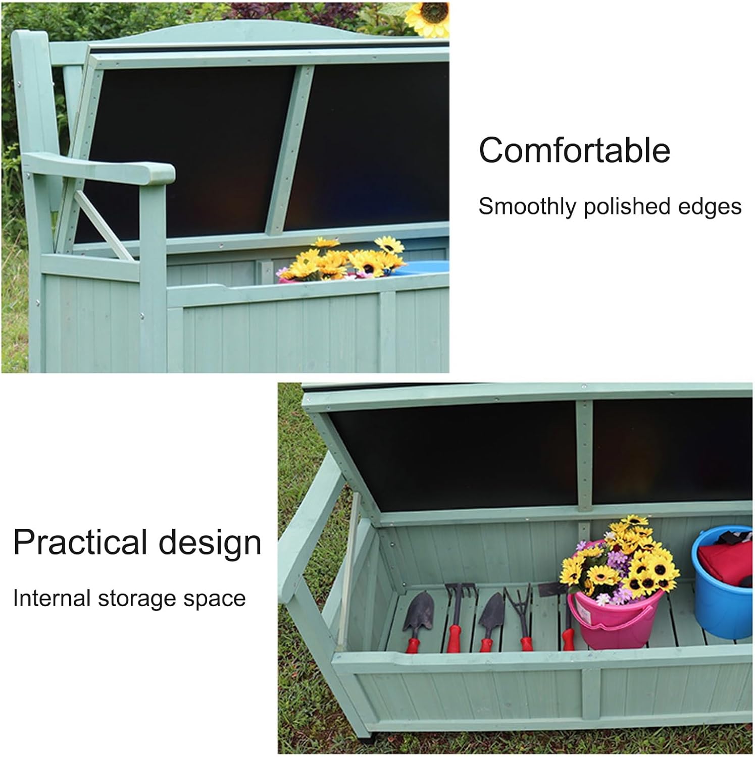 Outdoor Park Garden Bench, Outdoor Storage Bench for Patio, Patio Bench, Garden Decor and Outdoor Seating for Cushions, Garden Tools and Pool Supplies(Green)