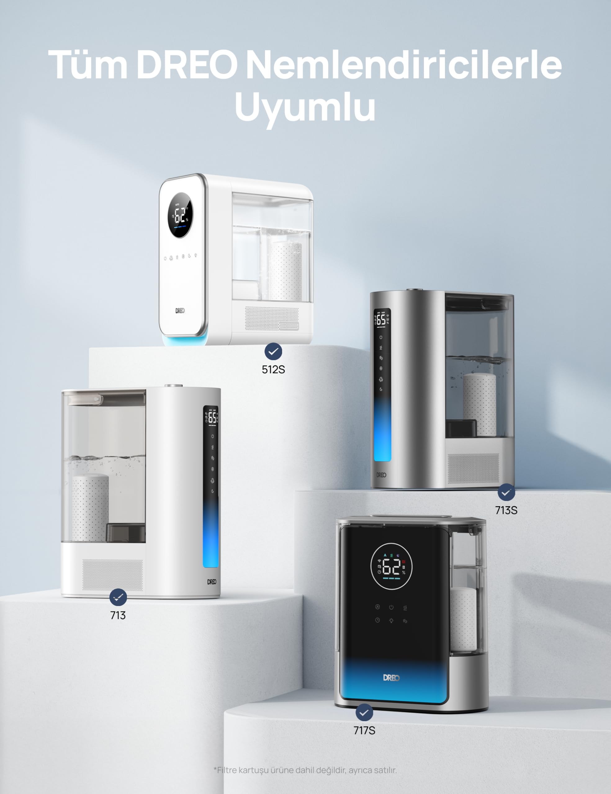 DREO Cartuccia anticalcare per umidificatore (confezione da 3) compatibile con DREO HM512S/713/713S/717S, previene i depositi di calcare, filtra l'acqua dura ed elimina efficacemente la polvere bianca