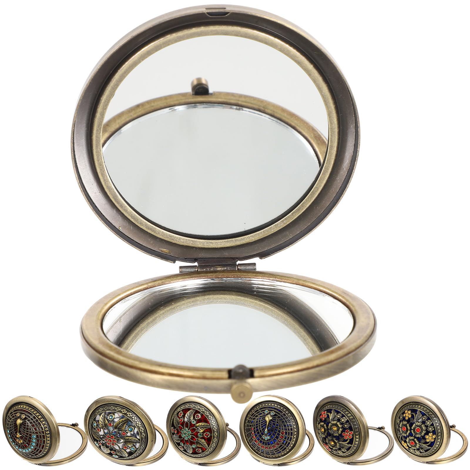 Miroir de poche compact et rond au design rétro avec miroirs pliables