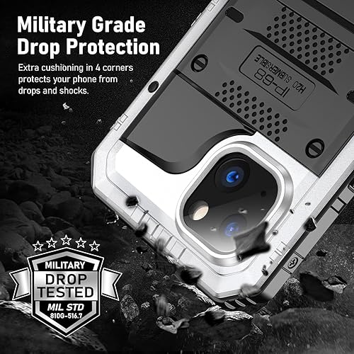 Miniatura 19 de Beasyjoy Funda impermeable para iPhone 13, funda de metal con protector de pantalla integrado, resistente protección de cuerpo completo, grado