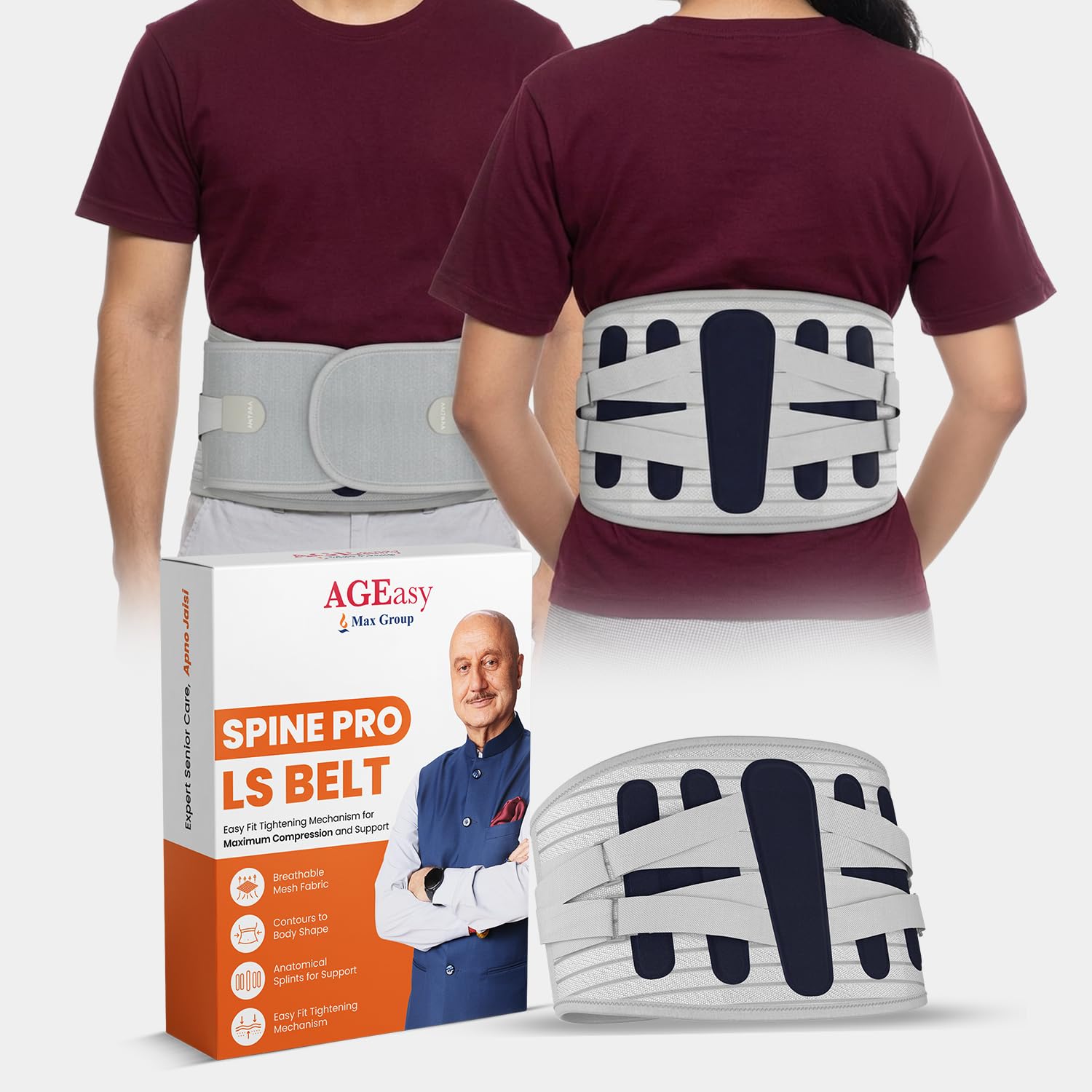 Antara AGEasy Spine Pro Belt for Lower Back Pain Relief, Sciatica, Muscle Strains, and Spinal Recovery | Adjustable Lumbar Support Belt for Men & Women | Improves Posture, Reduces Discomfort, Enhances Stability & Aids in Injury Recovery | Orthopedic LS Belt (L)-image-43