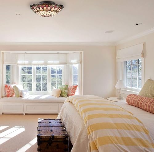 Miniatura 3 de DIRYZON EUL - Lámpara de techo semiempotrada estilo Tiffany estilo vintage de 15.7 pulgadas, pantalla de vidrieras de arte antiguo, 3 luces