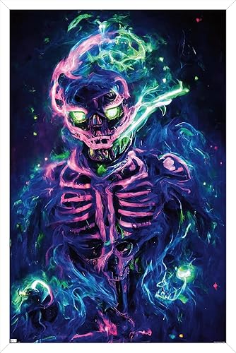 Trends International Wumples - Póster de pared de esqueleto neón, 22.37 x 34.00 pulgadas, versión enmarcada en blanco