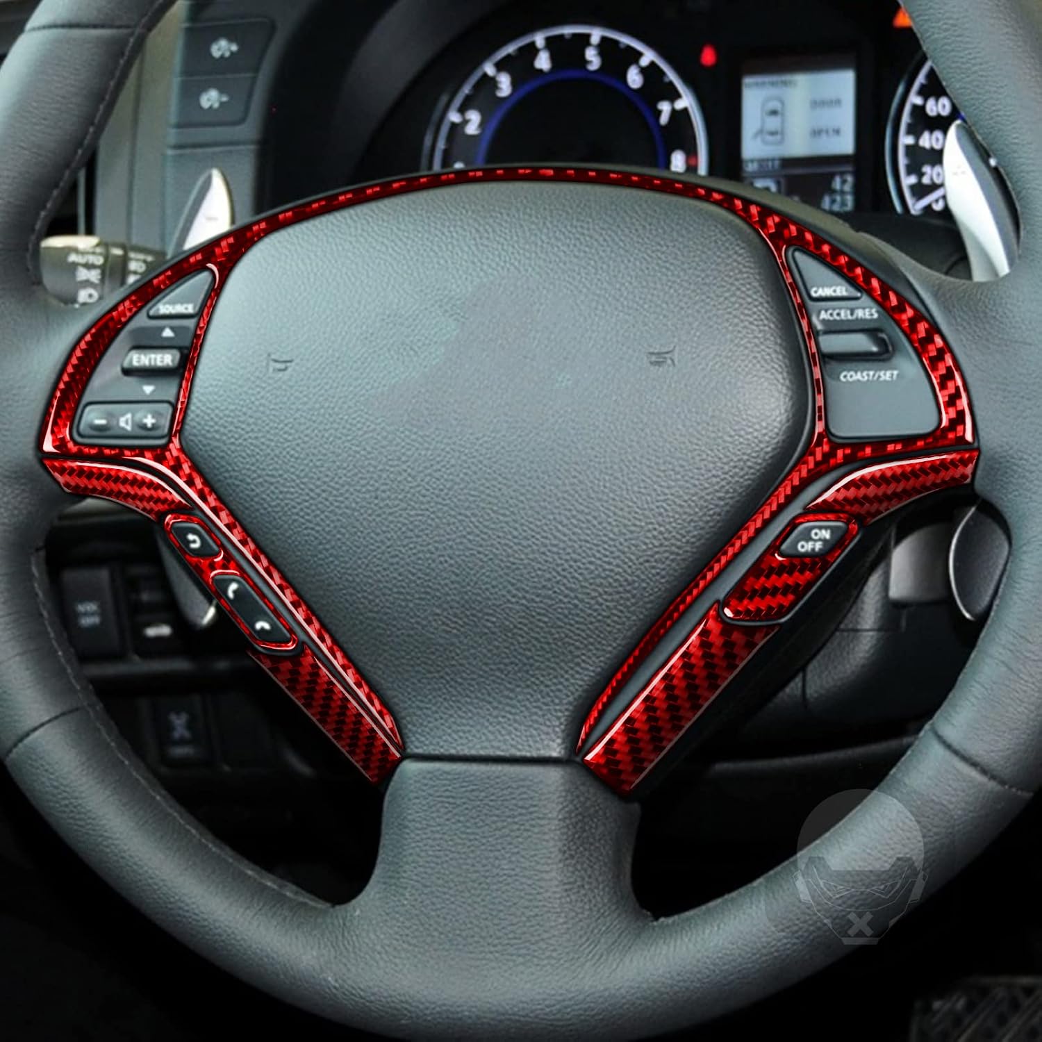 Real Red Carbon Fiber Car Driver Position Control Sticker Set Auto Interior Accessories Compatible with Infiniti G35 07-08/G37 08-13/G25 11-12/Q60 14-15 Sedan Coupe Convertible