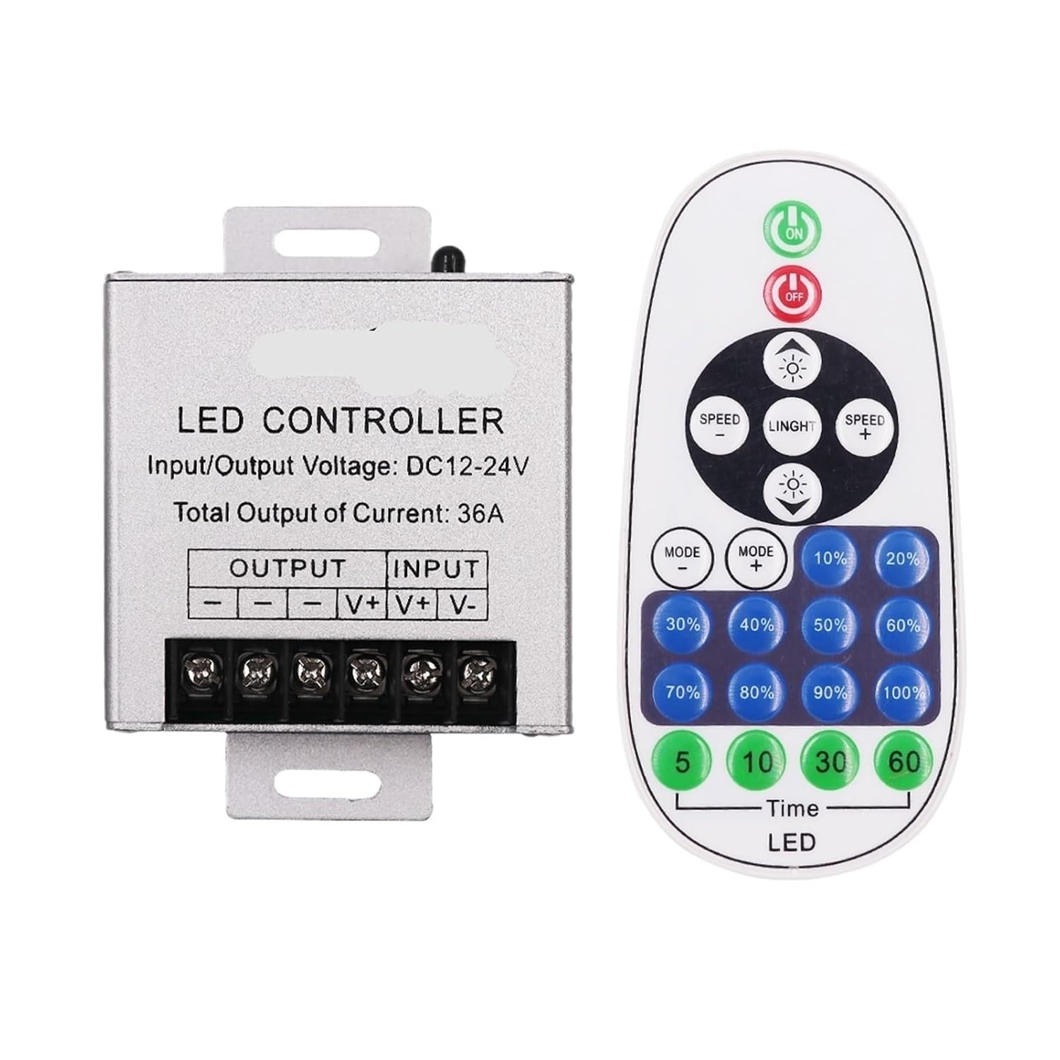 LED Dimmer DC12-24V 36A Adjustable Brightness 360W 23Key IR Remote Control Strip Switch Single Color Light Controller