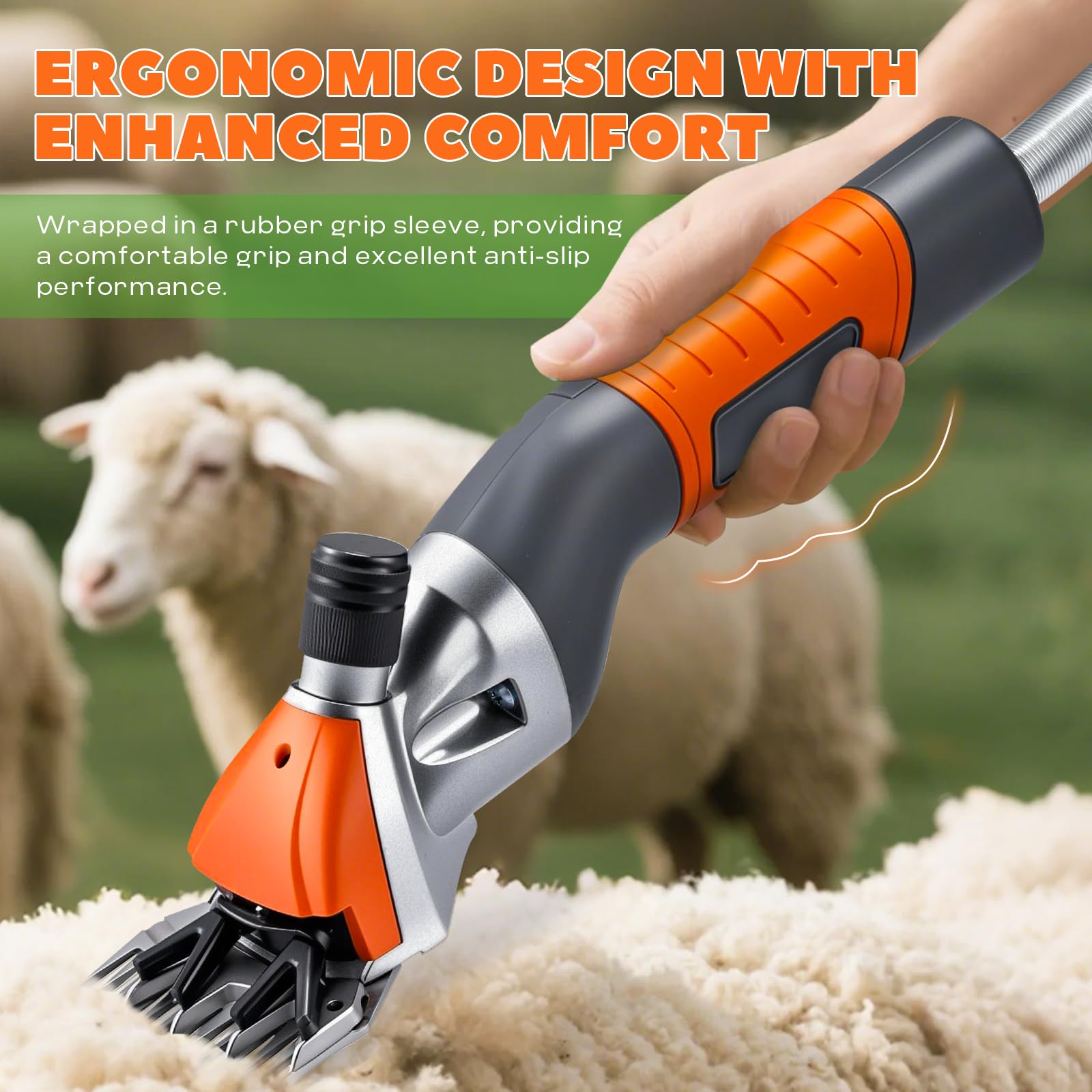 Luzirse - Forbici elettriche a sospensione professionali per pecore, 1000 W, 2800 giri/min, lame in acciaio al carbonio a 13 denti, per pecore, capra, bestiame (arancione)