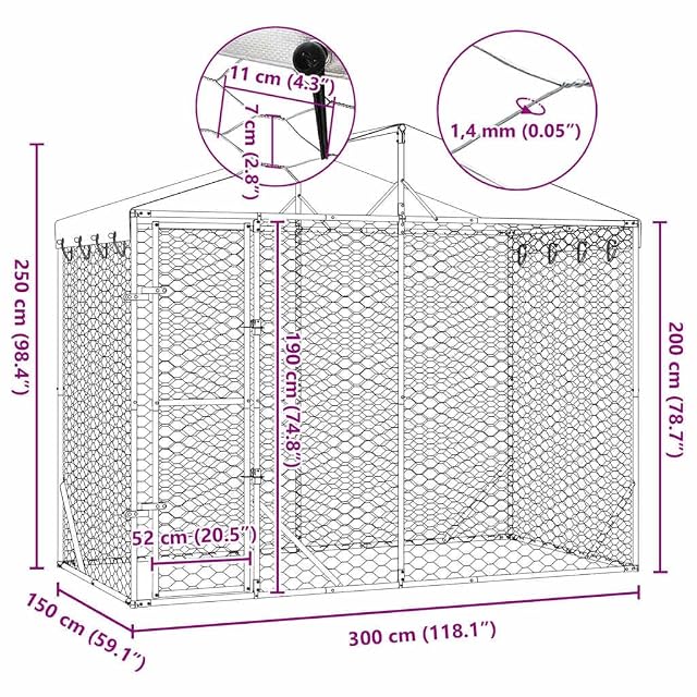 Foto 4 de 8 de vidaXL Perrera Exterior con toldo Acero galvanizado Plata 3x1,5x2,5 m
