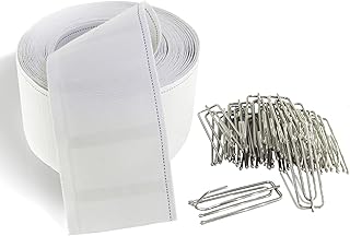 Curtain Pleat Tape, 10 Yards Pleater Tape for Curtains, Included 30 Pcs Stainless Steel 4 Prongs Curtain Pleater Hooks for DIY Pinch Pleat Curtain, White