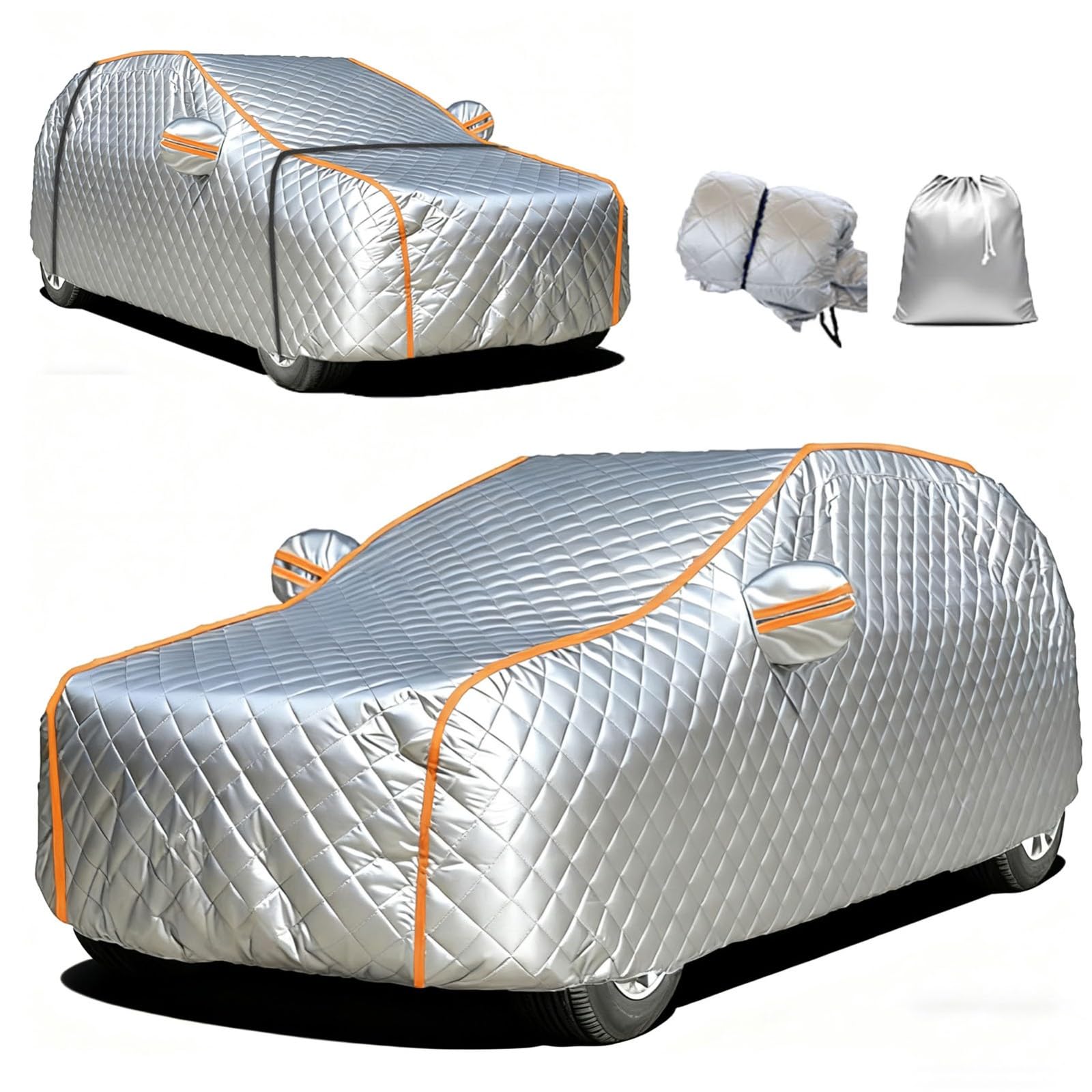 Bache Anti Grele Voiture pour V W Tiguan III 2023 2024 2025 Housse Voiture Exterieur Anti-UV Respirante Oxford + Coton Épais,Bâche Anti Soleil Chaleur Pluie Neige,Sangles Coupe-Vent,Argenté