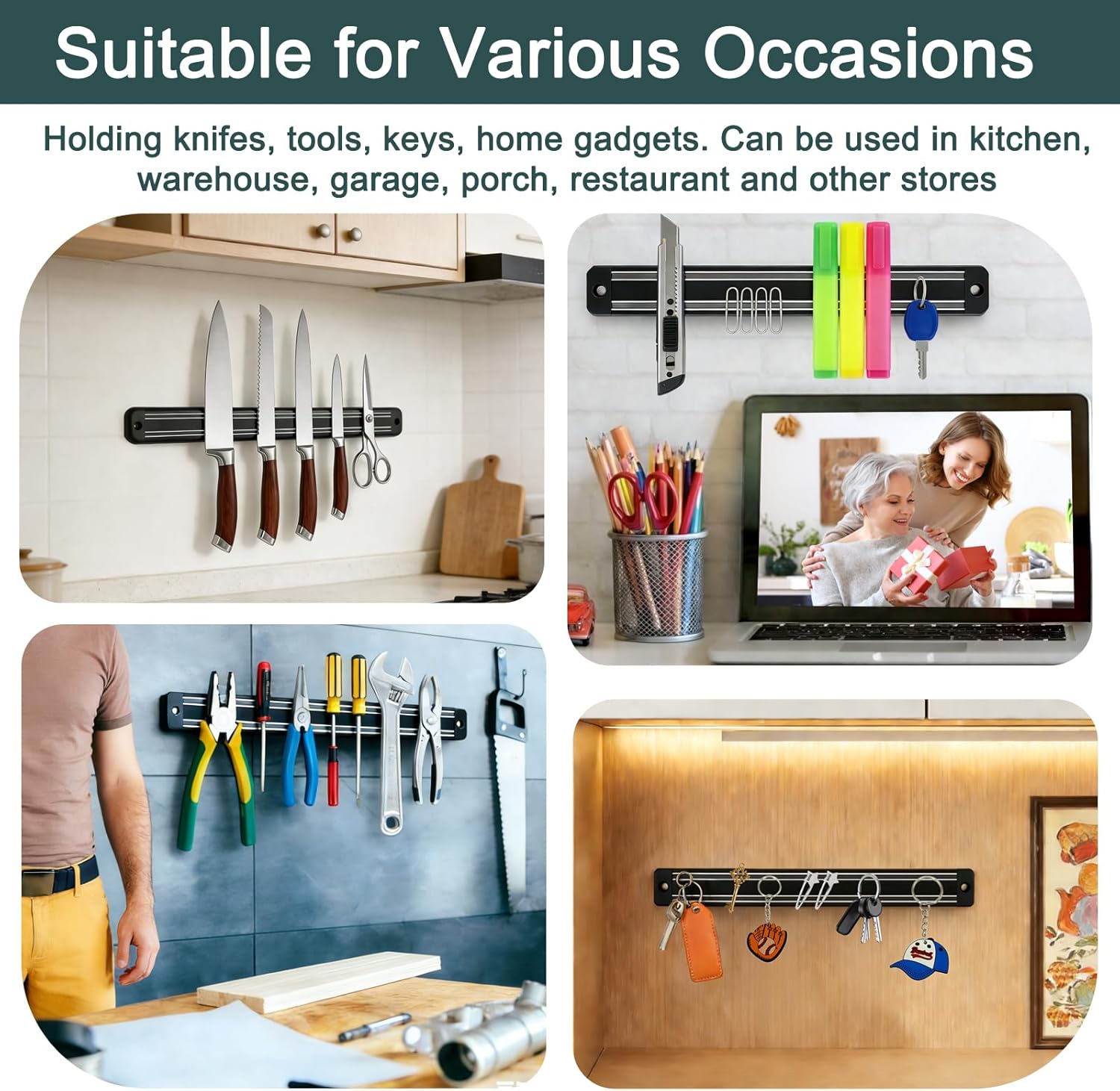 Magnetic Knife Strips（13 Inch Length),Magnetic Knife Holder for Wall/Refrigerator,Magnetic Knife Bar with Multi-Purpose Functionality as a Knife Holder, Knife Strip, Magnetic Tool Organizer
