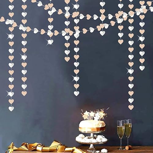 Miniatura 6 de Guirnalda de Corazón para Decoración de Fiesta Disco Boho Champán-Plateado - 52 pies Purpurina Cumpleaños Nochevieja Telón de Fondo Colgante