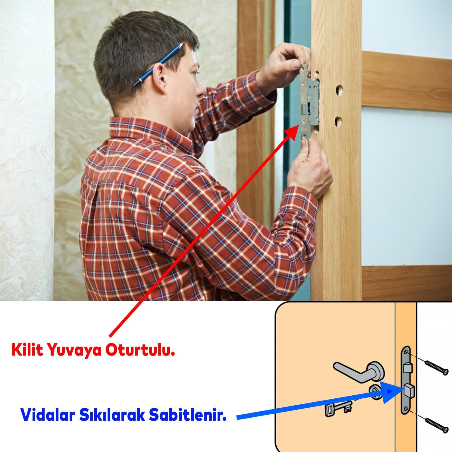 Kale Anahtarlı Gömme Kilit Gövde Kilidi PVC Ahşap WC Banyo İç Oda Kapı Silindirsiz Barelsiz 35 mm
