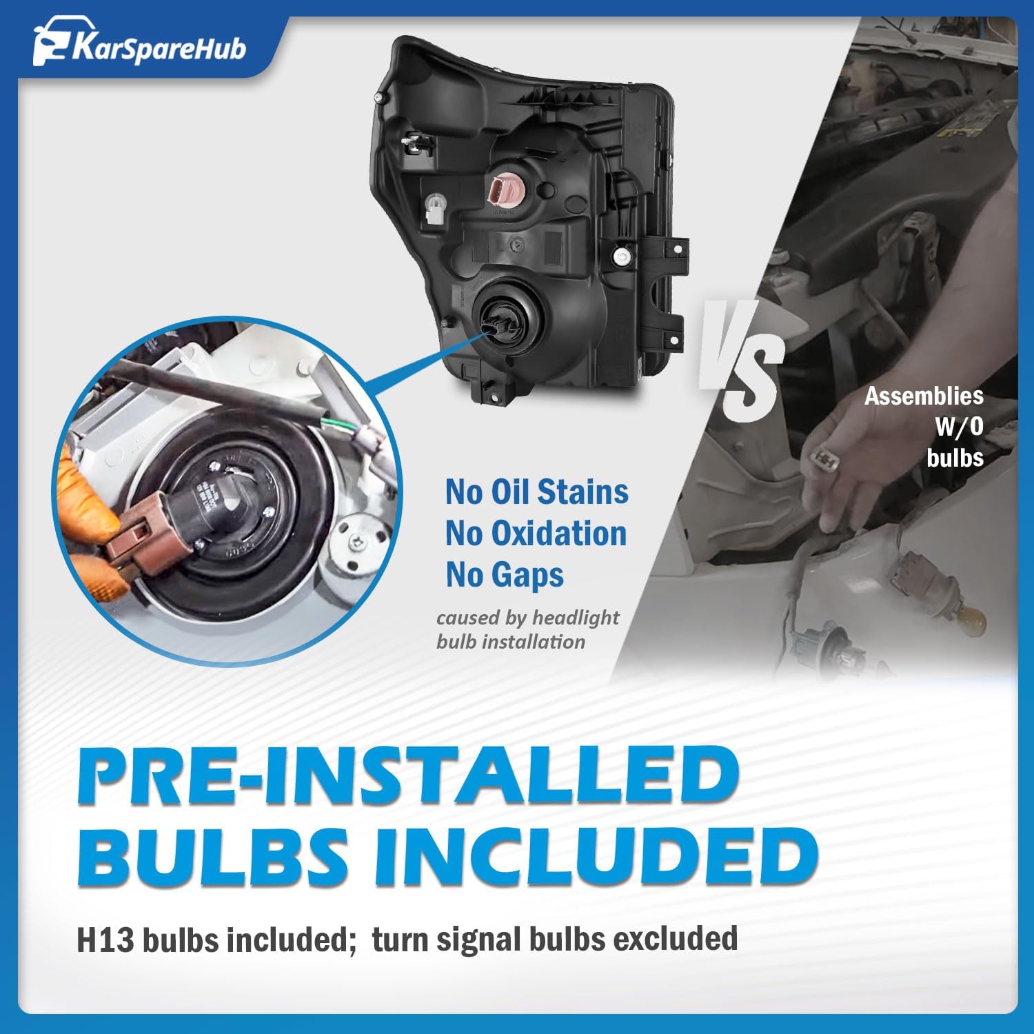 Headlights W/Bulbs for 2011-2016 Ford F250 F350 F450 F550 Super Duty Headlamp Replacement Driver & Passenger Side