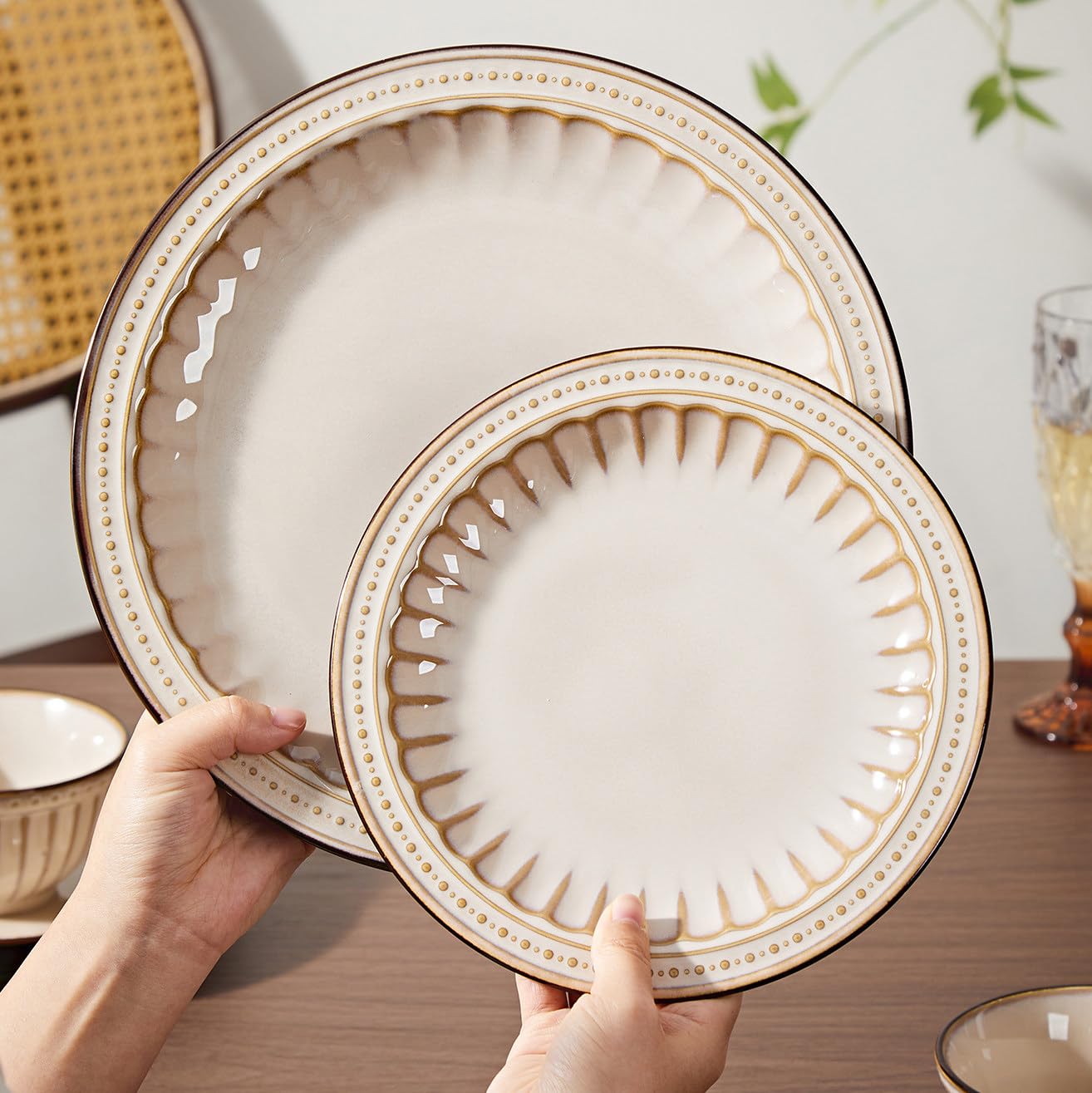 Keramikteller,Geprägter Teller im Vintage-Stil,Teller/Schalen/Tassen,Flache Ausführung,Spülmaschinen- Und Mikrowellengeeignet,Leicht Zu Reinigen,Größe Und Menge Frei Kombinierbar 11-inchPlate | Tiefer Typ, spülmaschinen- und mikrowellengeeignet, leicht zu