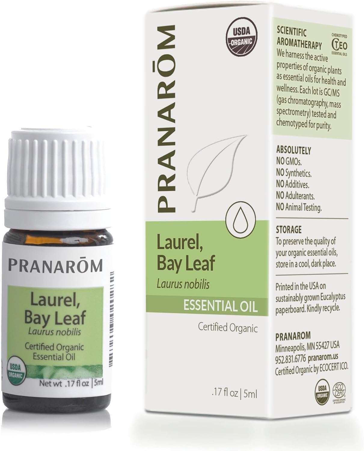 Pranarom - Laurel, Bay Leaf Essential Oil 5ml - Health Enthusiasts - Diffusing for Relaxation Therapy - 100% Pure and Certified Organic
