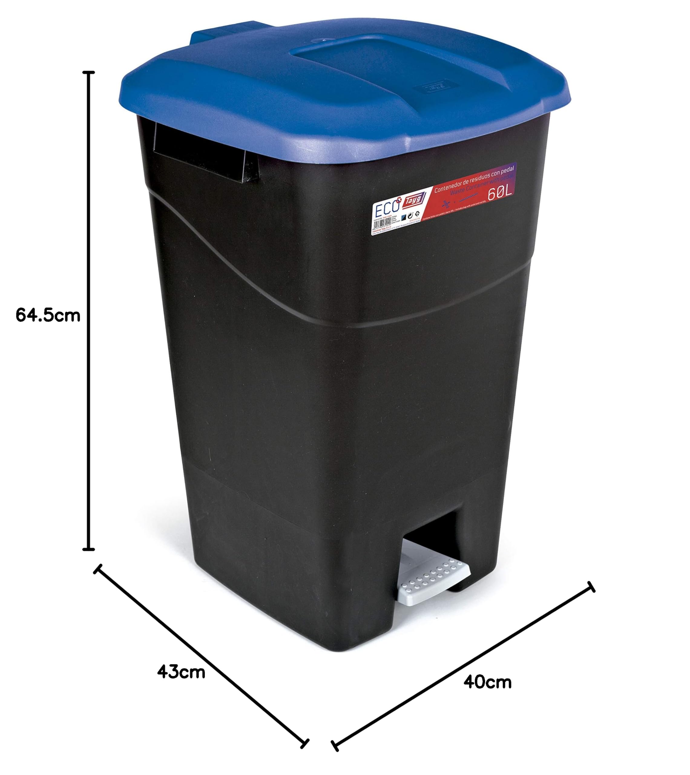 Image secondaire de Poubelle à Pédale 60 Litres Tayg - Base Noire et Couvercle Bleu