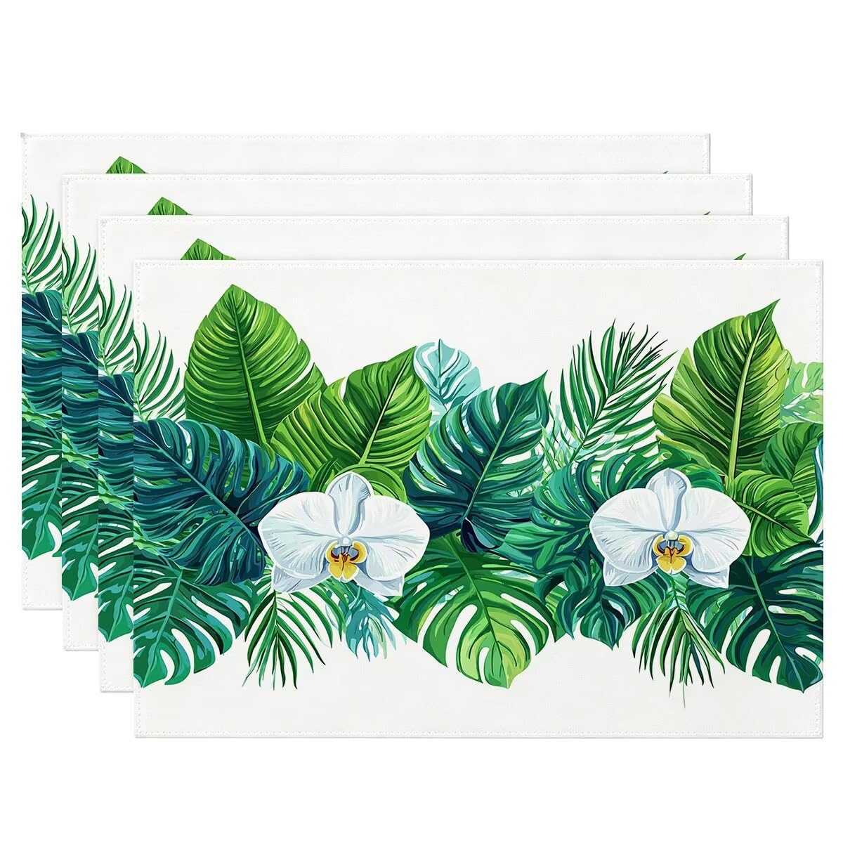 Set de table lavable blanc rectangulaire 48x35 cm lot de 4