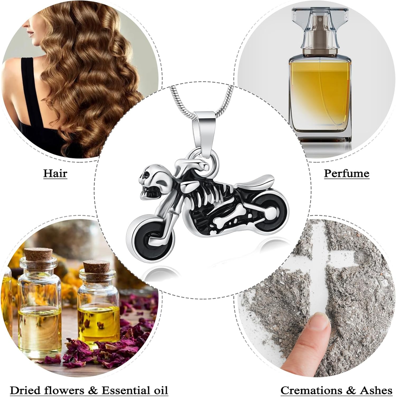 Skull Motorcycle Cremation Urn Necklace For Men Stainless Steel Memorial Jewelry Ashes Holder Keepsake Pendant - Image 6