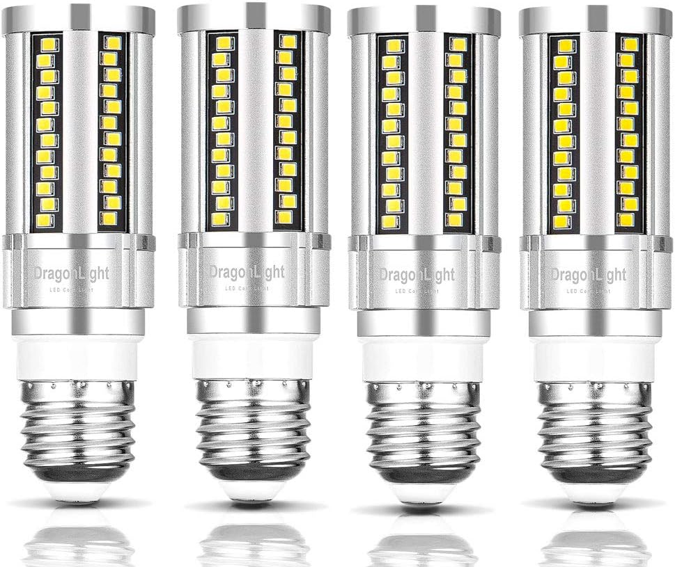 DragonLight 15W Super Bright LED Corn Light Bulbs Fanless(150 Watt Equivalent) - 6000K Daylight 1,800 Lumens E26 Base for Residential and Commercial Lighting - Garage Porch Office, Pack of 4