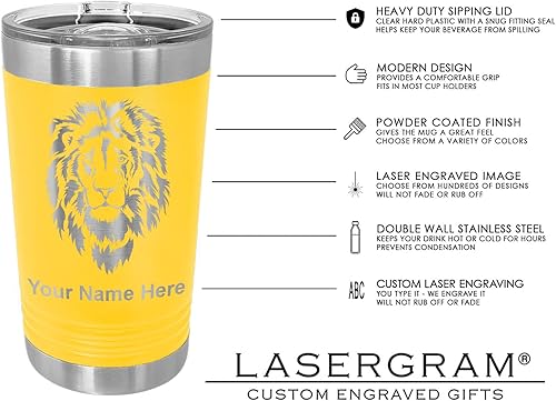Miniatura 3 de LaserGram Vaso de pinta aislado al vacío de 16 onzas, cara feliz, grabado personalizado incluido (amarillo)