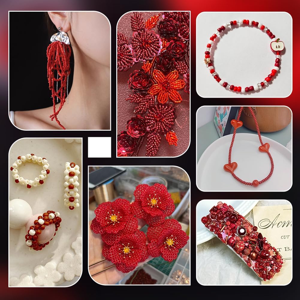 PH PandaHall 6000 Pcs 11/0 Glass Seed Beads, 2mm Seed Beads Red Round Waist Bead Mini Spacer Small Red Bead for Earring Choker Bracelet Neckalce Waist Chain Jewelry DIY Crafts Making - Image 5