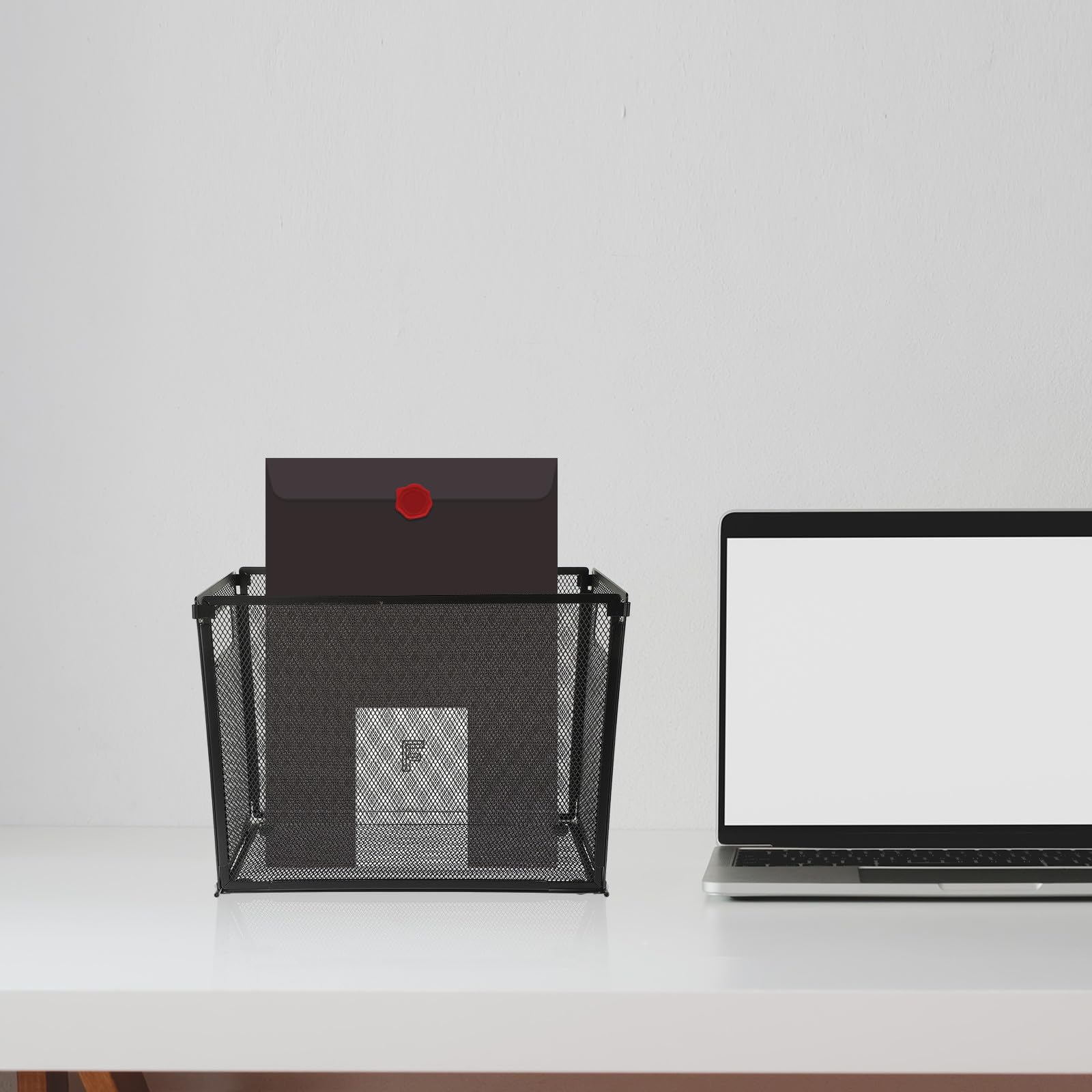SHINEOFI Organizador de Archivos de Escritorio de Malla de Hierro Negro, Soporte Plegable para Documentos y Papeles, Cesta Multifuncional para Oficina y Dormitorio Escolar