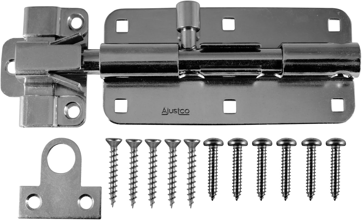 AjustLock 8 Inch Barrel Bolt, Extra Heavy Duty Lock (Stainless Steel) (Very Large Locks - Check Dimensions Before Purchase)