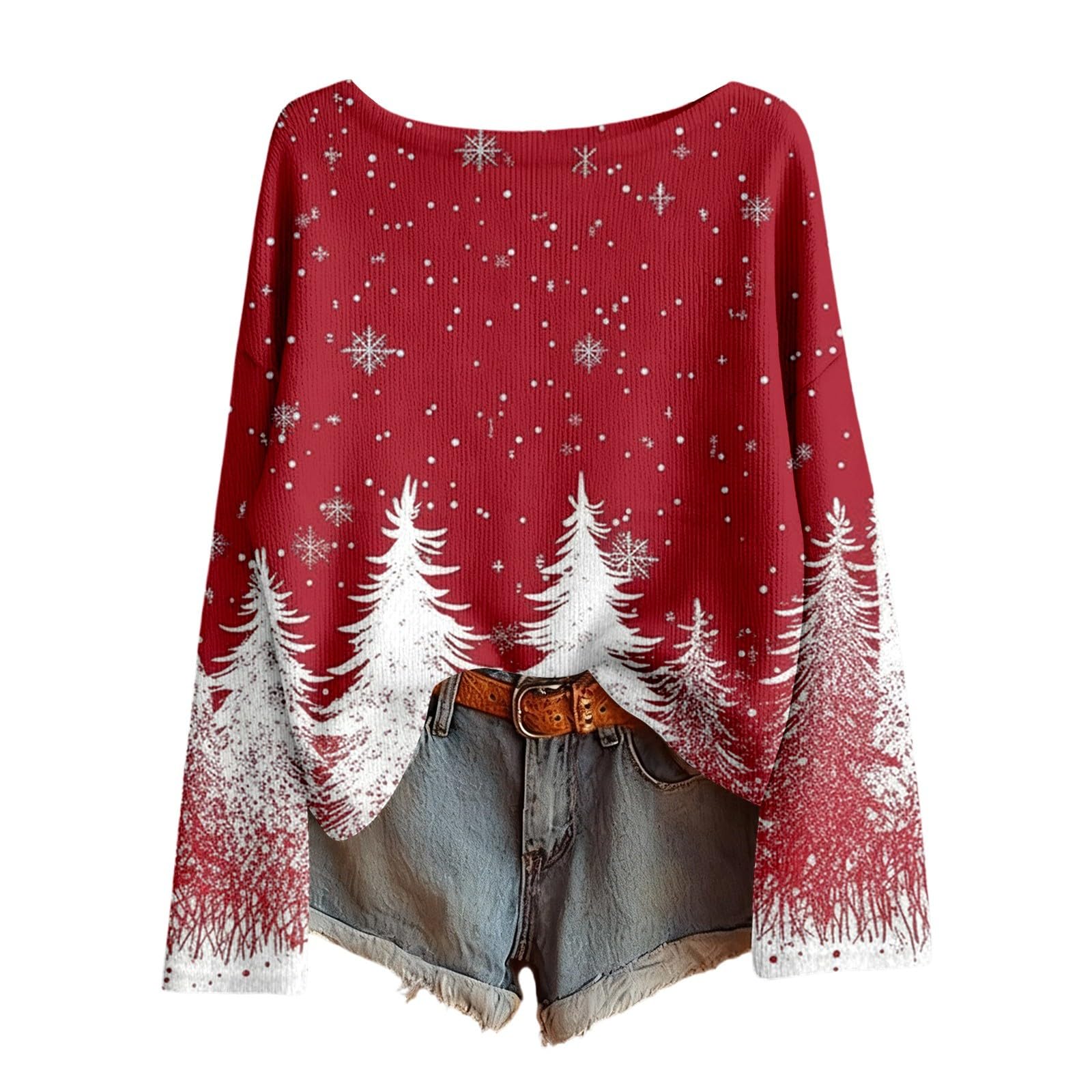 Christmas Sweaters for Women Xmas Print Oversized Knitting Round Neck Jumper Outdoor Cozy Casual Pullover Fall Winter Outfit