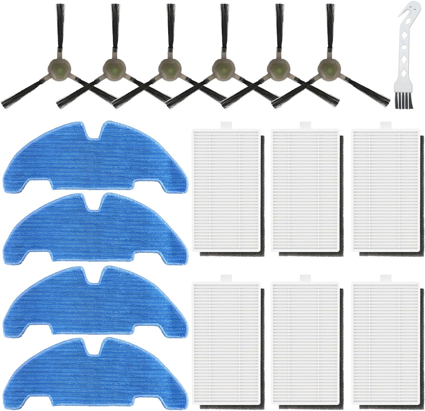 17 Pack Replacement Accessories Kit for Lefant M330 Pro Vacuum Cleaner, 6 Side Brush, 6 HEPA Filter, 4 Mop Pads, 1 Cleaning Brush