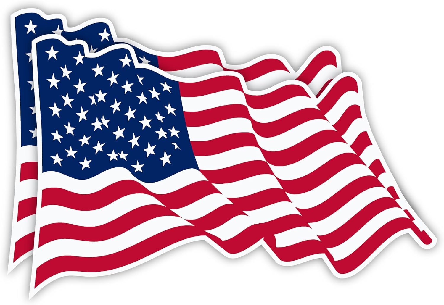 | USA Flag Waving Stickers (2 Pcs), Large Size 6.75" - Strong Adhesive, Durable, Waterproof American Flag Stickers And Decals - Perfect American Flag Decal For Vehicles, Laptops etc