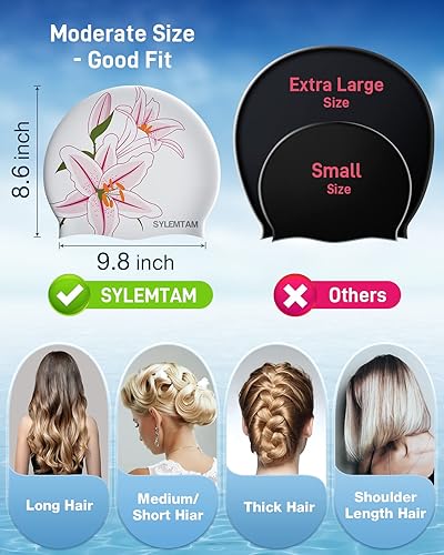 Miniatura 4 de Gorro de natación para mujer, gorro de natación de silicona para cabello largo, antideslizante, impermeable, para mujeres adultas, cómodo gorro de