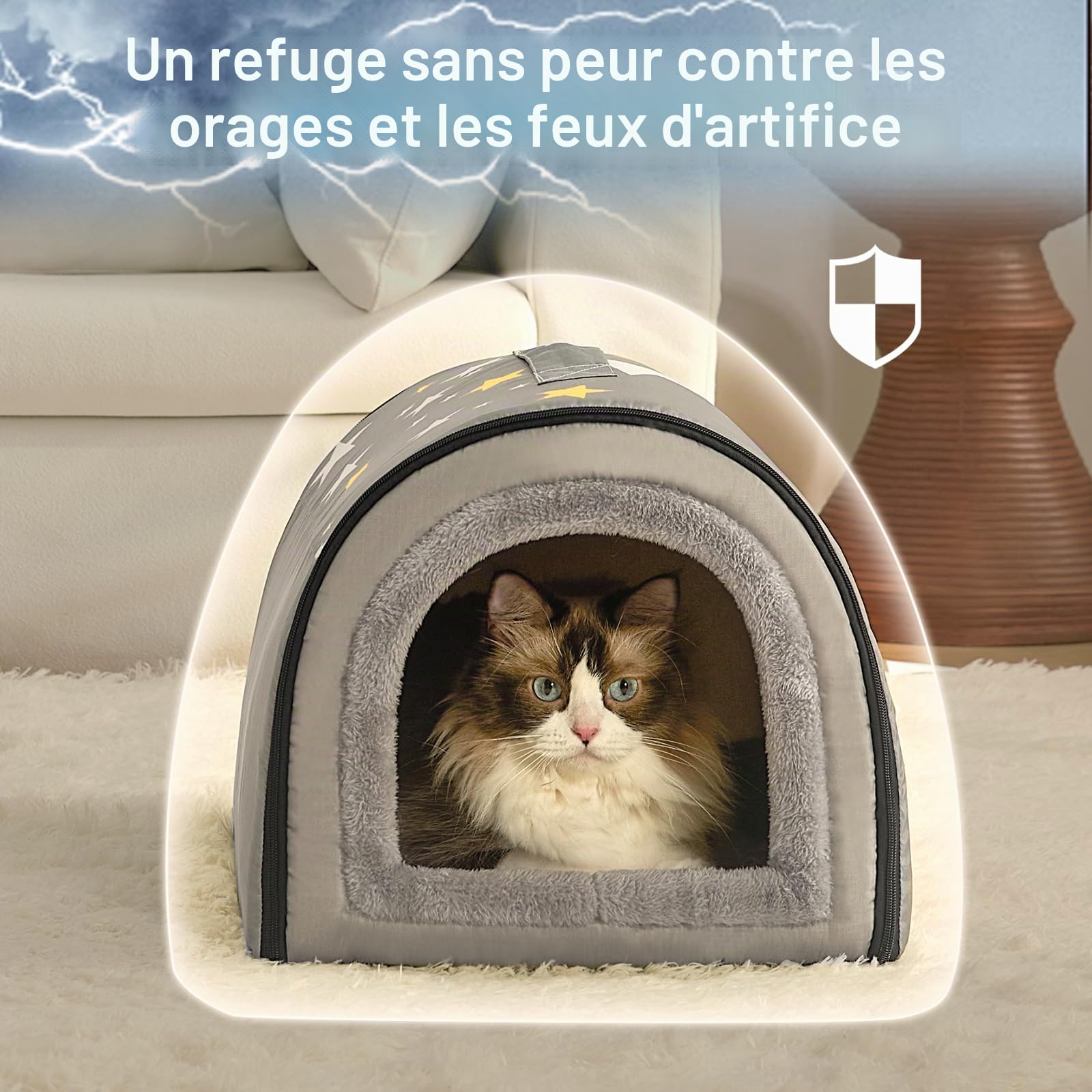 Niche pour Chien Intérieur 2 en 1 Maison pour Petit Chiens Taille M Portable Gris