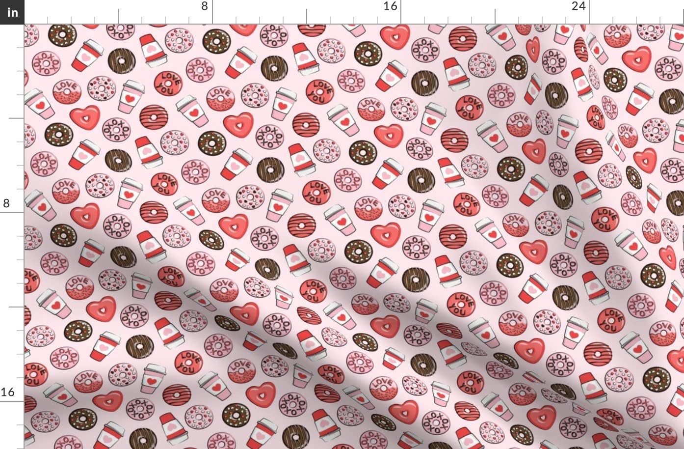 Spoonflower Fabric - Small Scale Donuts Coffee Valentines Day Red Pink Chocolate Love Printed on Organic Cotton Sateen Fabric by The Yard - Sewing Quilting Apparel Home Decor