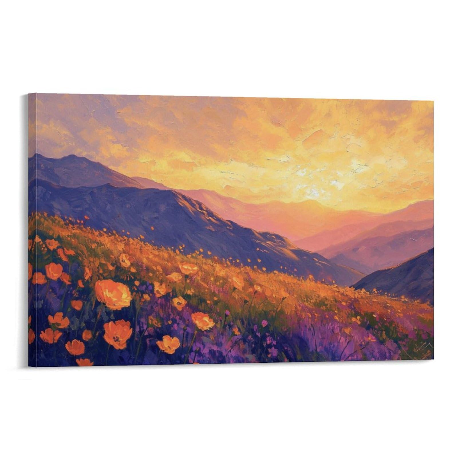 Amazon.co.jp: 絵画 夕暮れの山と花インテリア 絵画 美しい自然の風景